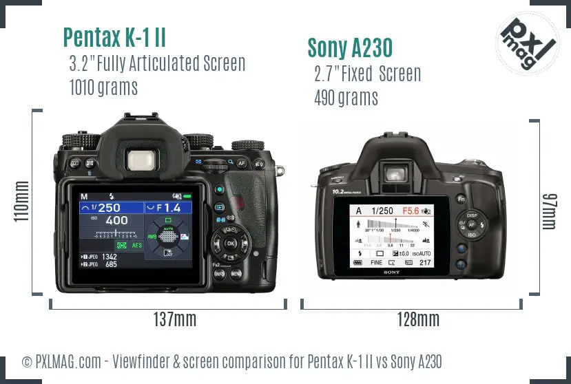 Pentax K-1 II vs Sony A230 Screen and Viewfinder comparison