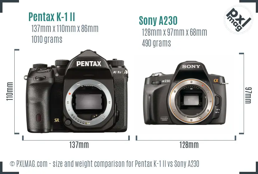 Pentax K-1 II vs Sony A230 size comparison