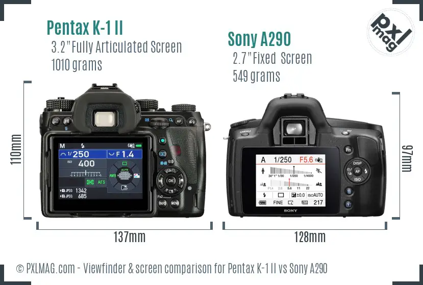 Pentax K-1 II vs Sony A290 Screen and Viewfinder comparison Pentax K-1 II vs Sony A290 Screen and Viewfinder comparison