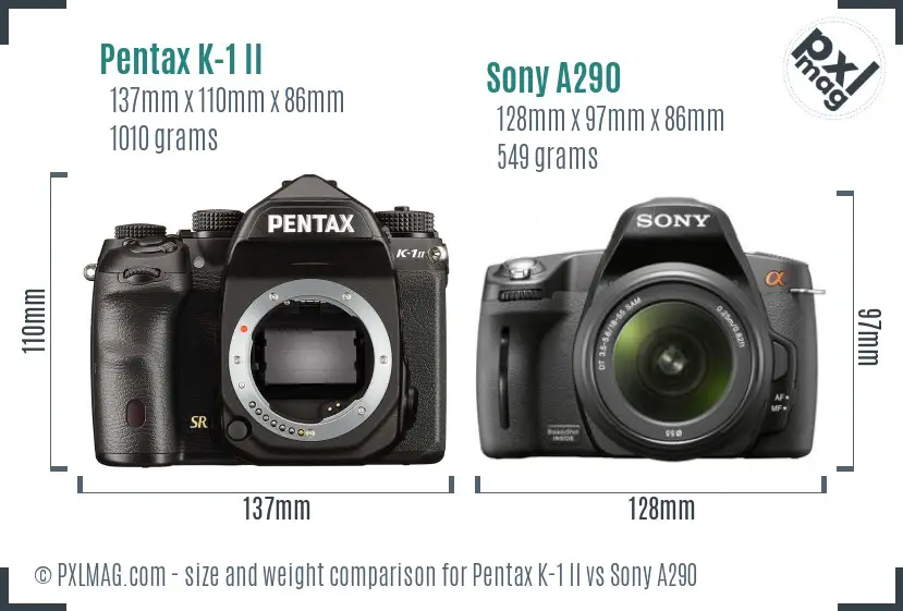 Pentax K-1 II vs Sony A290 size comparison Pentax K-1 II vs Sony A290 size comparison