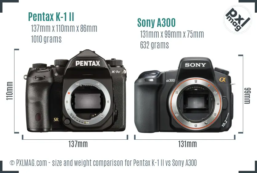 Pentax K-1 II vs Sony A300 size comparison