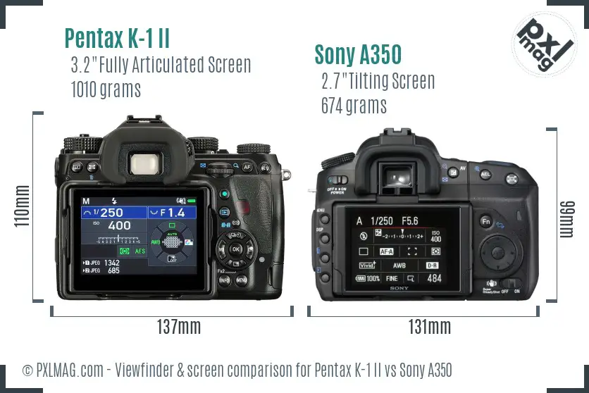 Pentax K-1 II vs Sony A350 Screen and Viewfinder comparison