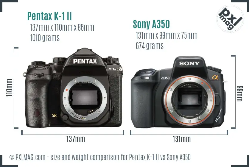 Pentax K-1 II vs Sony A350 size comparison