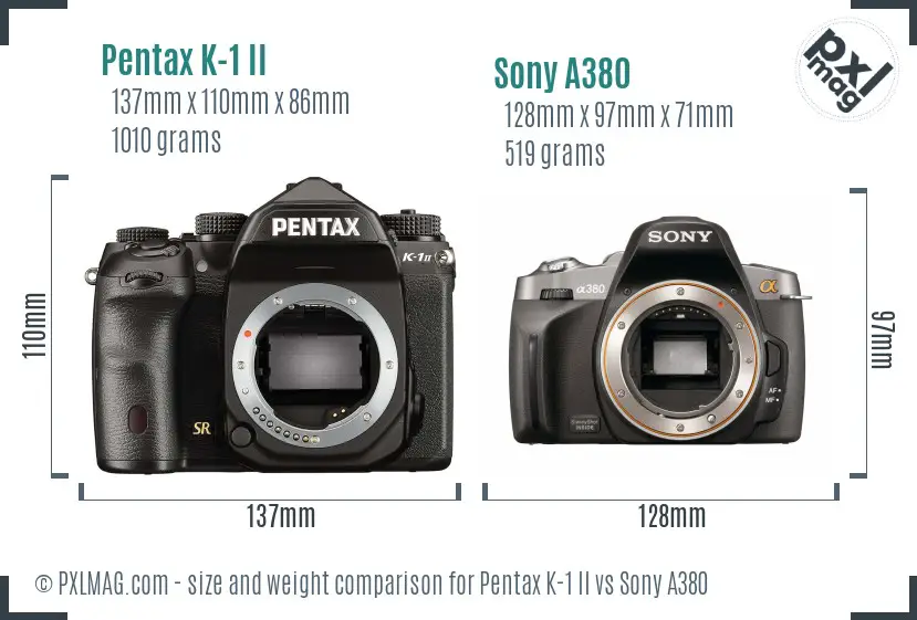 Pentax K-1 II vs Sony A380 size comparison