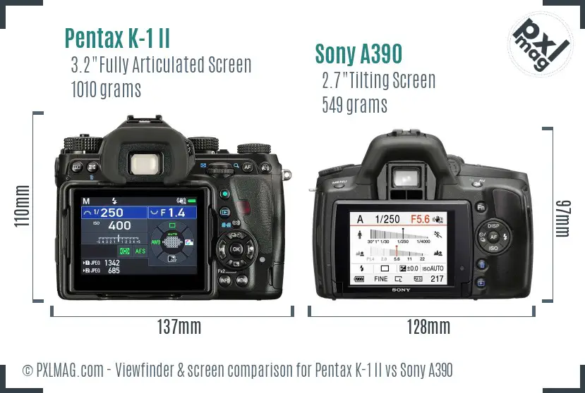 Pentax K-1 II vs Sony A390 Screen and Viewfinder comparison Pentax K-1 II vs Sony A390 Screen and Viewfinder comparison