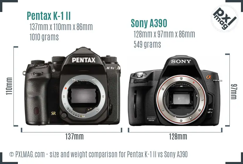 Pentax K-1 II vs Sony A390 size comparison Pentax K-1 II vs Sony A390 size comparison