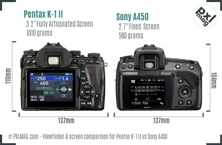 Pentax K-1 II vs Sony A450 Screen and Viewfinder comparison