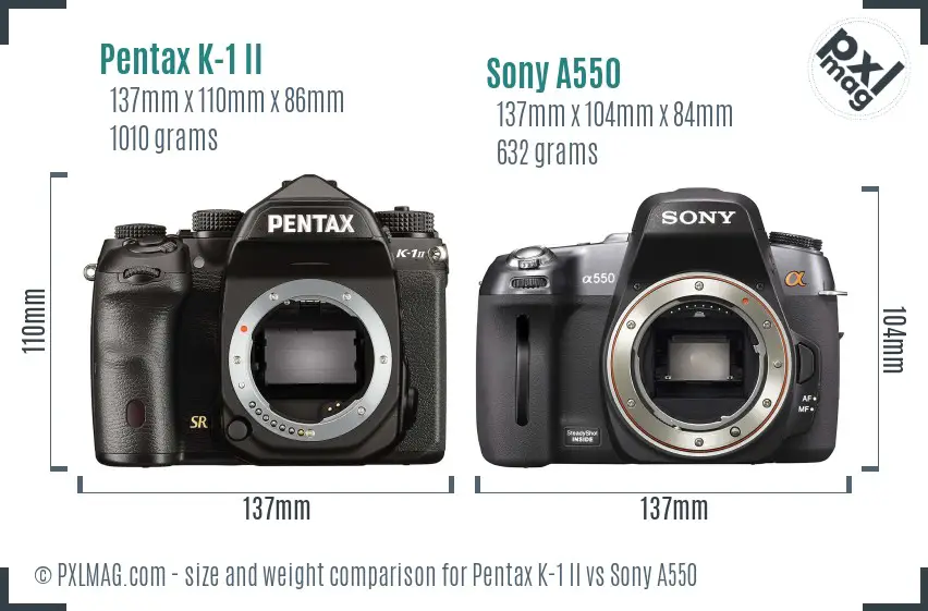 Pentax K-1 II vs Sony A550 size comparison Pentax K-1 II vs Sony A550 size comparison