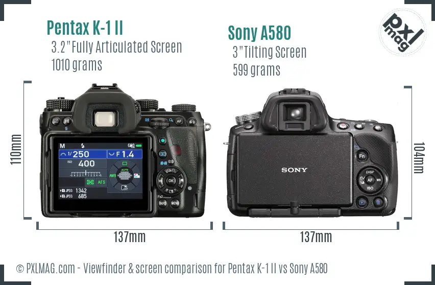 Pentax K-1 II vs Sony A580 Screen and Viewfinder comparison