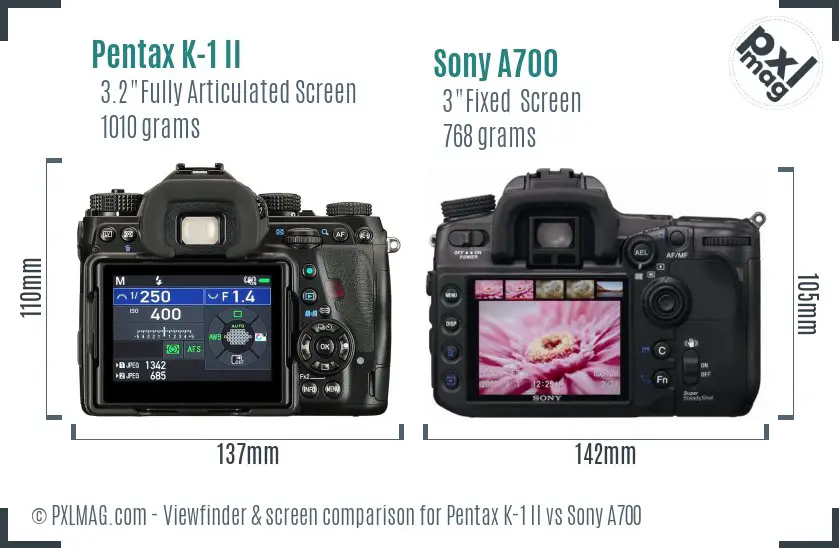 Pentax K-1 II vs Sony A700 Screen and Viewfinder comparison