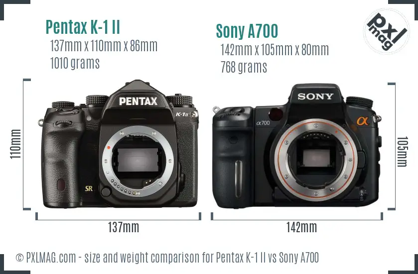 Pentax K-1 II vs Sony A700 size comparison