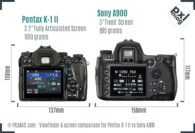 Pentax K-1 II vs Sony A900 Screen and Viewfinder comparison
