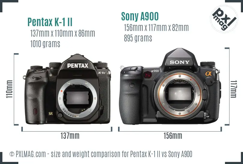 Pentax K-1 II vs Sony A900 size comparison