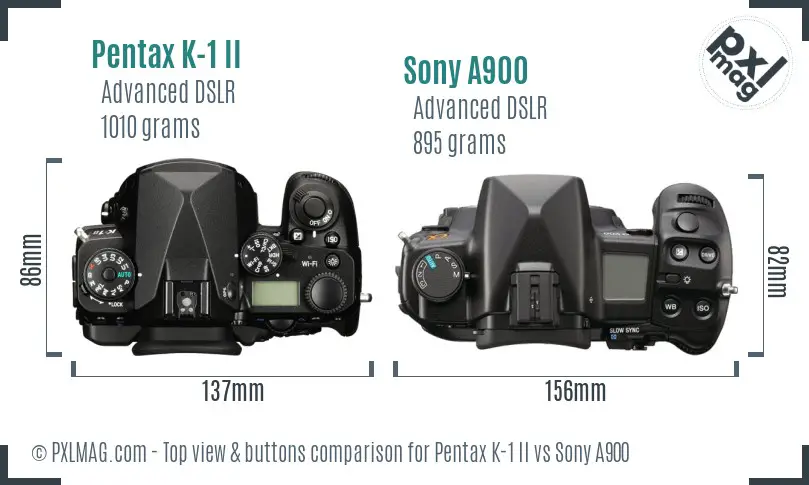 Pentax K-1 II vs Sony A900 top view buttons comparison