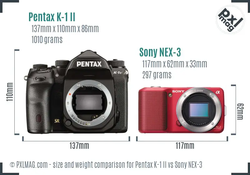 Pentax K-1 II vs Sony NEX-3 size comparison