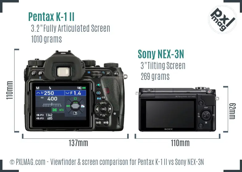 Pentax K-1 II vs Sony NEX-3N Screen and Viewfinder comparison