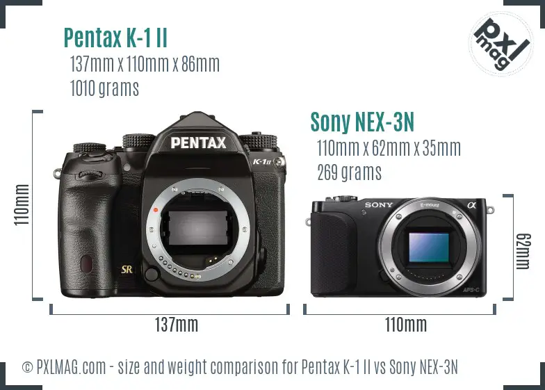Pentax K-1 II vs Sony NEX-3N size comparison