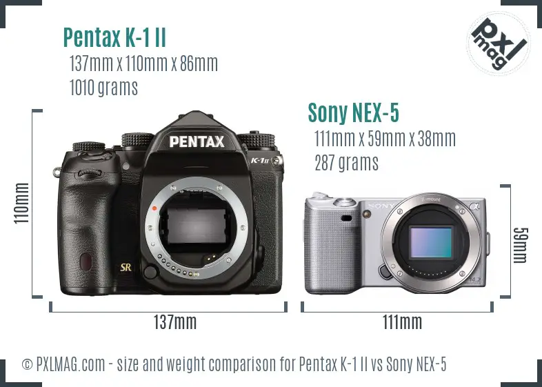 Pentax K-1 II vs Sony NEX-5 size comparison