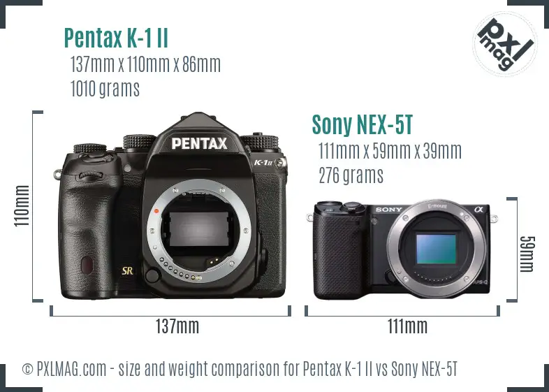 Pentax K-1 II vs Sony NEX-5T size comparison Pentax K-1 II vs Sony NEX-5T size comparison