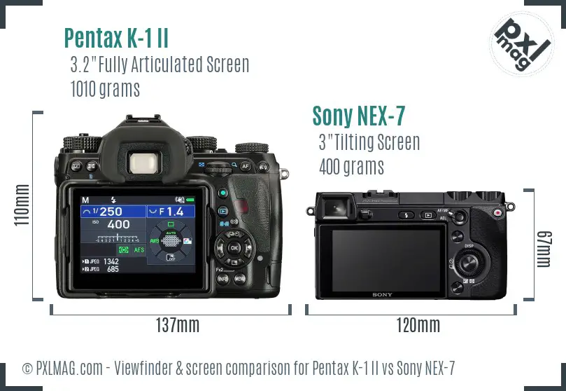 Pentax K-1 II vs Sony NEX-7 Screen and Viewfinder comparison