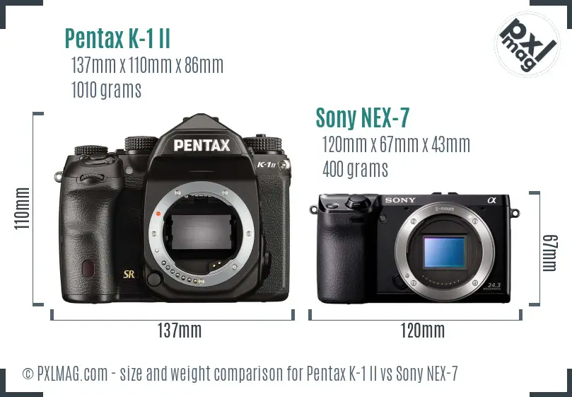 Pentax K-1 II vs Sony NEX-7 size comparison