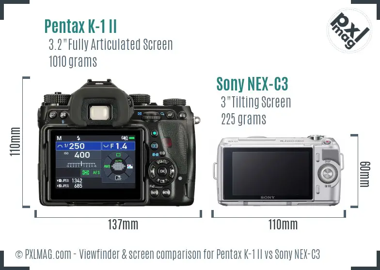 Pentax K-1 II vs Sony NEX-C3 Screen and Viewfinder comparison