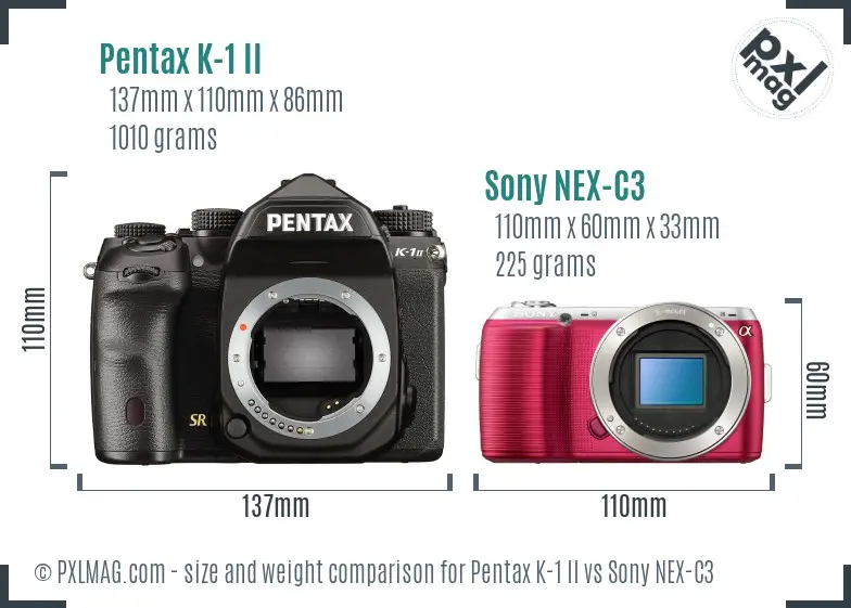 Pentax K-1 II vs Sony NEX-C3 size comparison