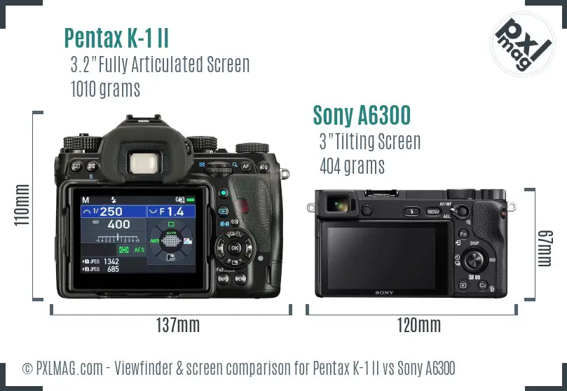 Pentax K-1 II vs Sony A6300 Screen and Viewfinder comparison