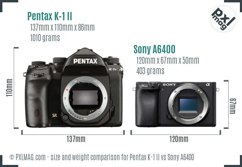 Pentax K-1 II vs Sony A6400 size comparison