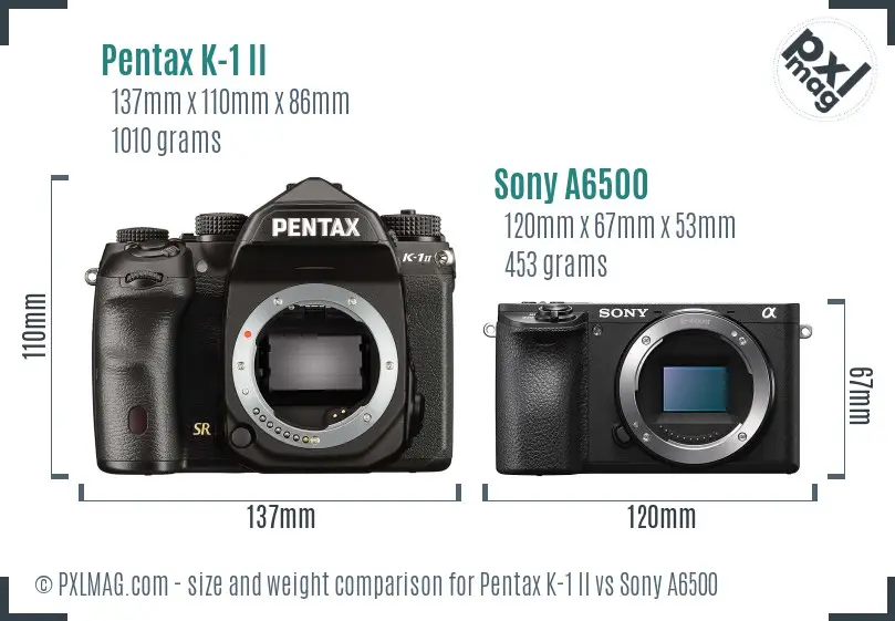 Pentax K-1 II vs Sony A6500 size comparison