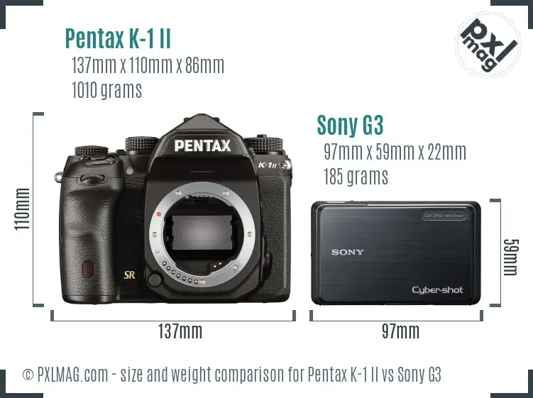 Pentax K-1 II vs Sony G3 size comparison