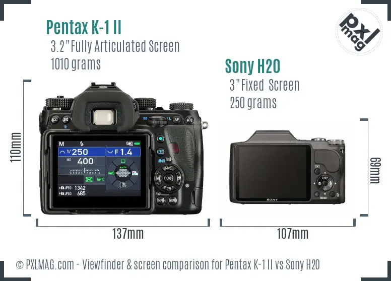 Pentax K-1 II vs Sony H20 Screen and Viewfinder comparison