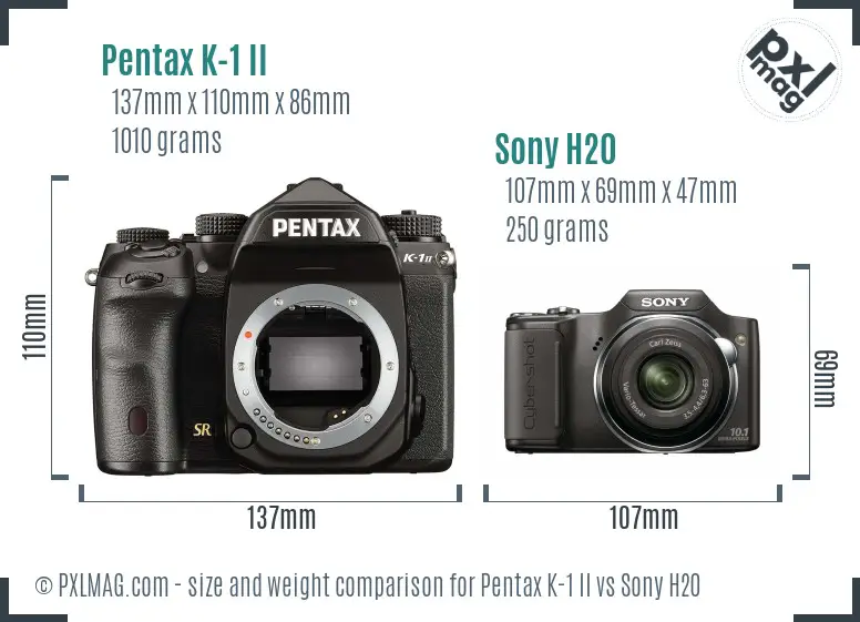 Pentax K-1 II vs Sony H20 size comparison