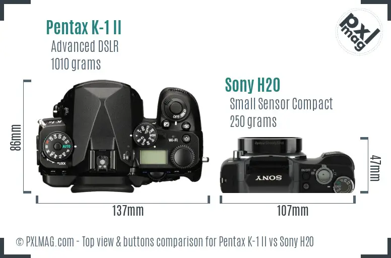 Pentax K-1 II vs Sony H20 top view buttons comparison