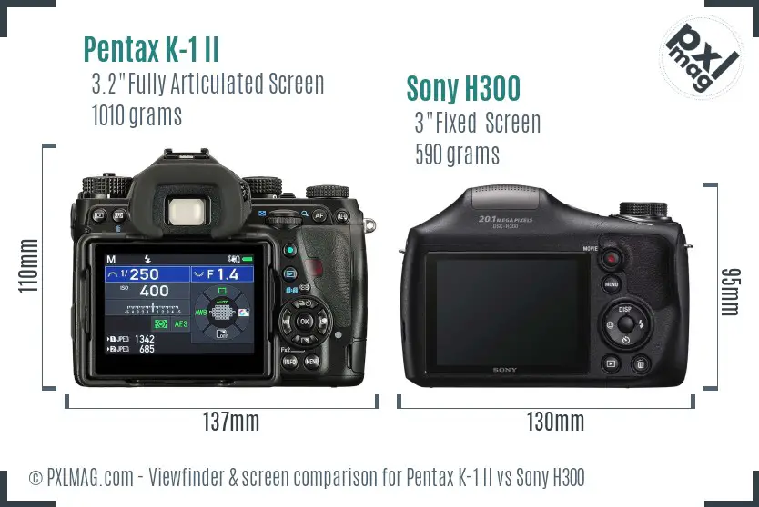 Pentax K-1 II vs Sony H300 Screen and Viewfinder comparison