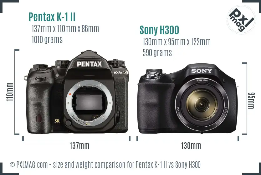 Pentax K-1 II vs Sony H300 size comparison