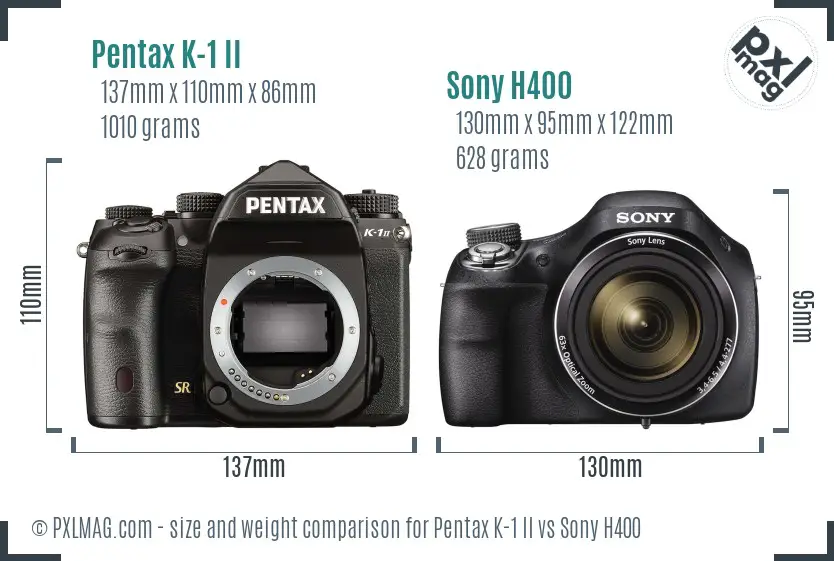 Pentax K-1 II vs Sony H400 size comparison