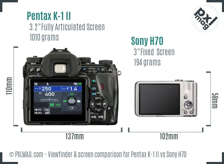 Pentax K-1 II vs Sony H70 Screen and Viewfinder comparison