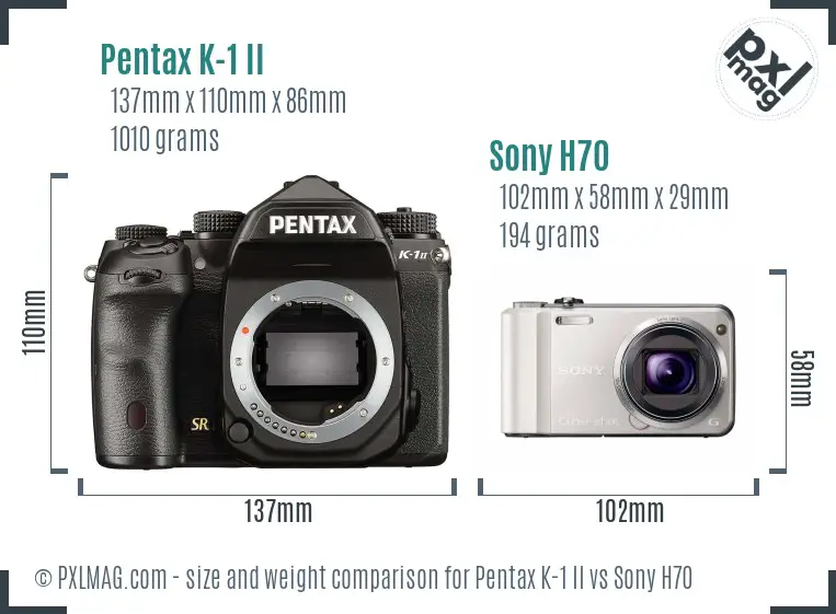 Pentax K-1 II vs Sony H70 size comparison