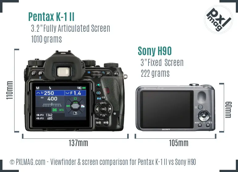 Pentax K-1 II vs Sony H90 Screen and Viewfinder comparison