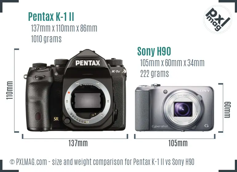 Pentax K-1 II vs Sony H90 size comparison