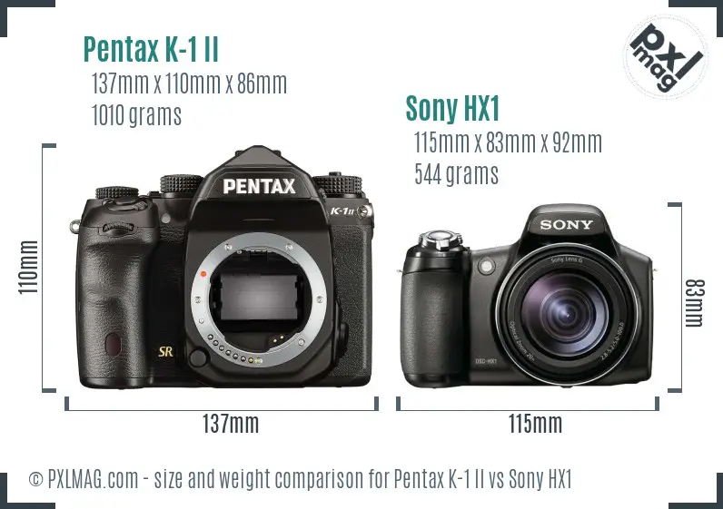 Pentax K-1 II vs Sony HX1 size comparison