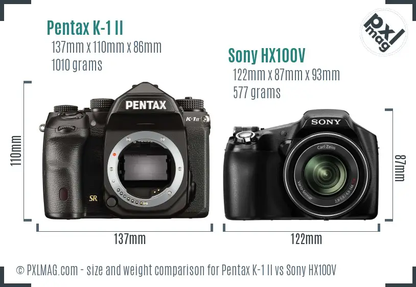 Pentax K-1 II vs Sony HX100V size comparison