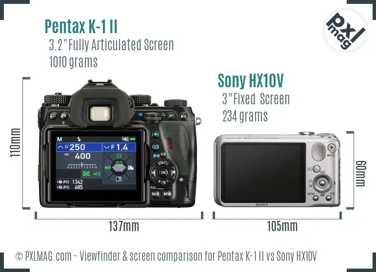 Pentax K-1 II vs Sony HX10V Screen and Viewfinder comparison