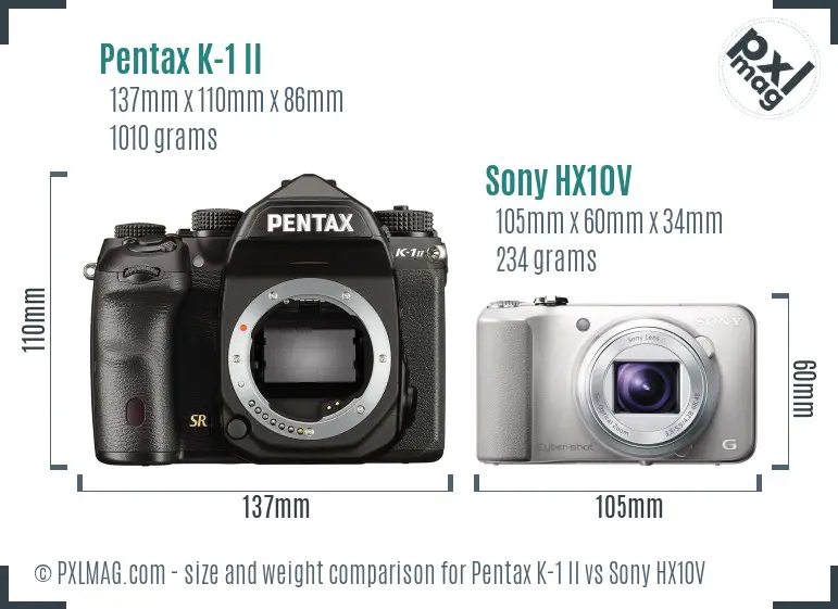 Pentax K-1 II vs Sony HX10V size comparison
