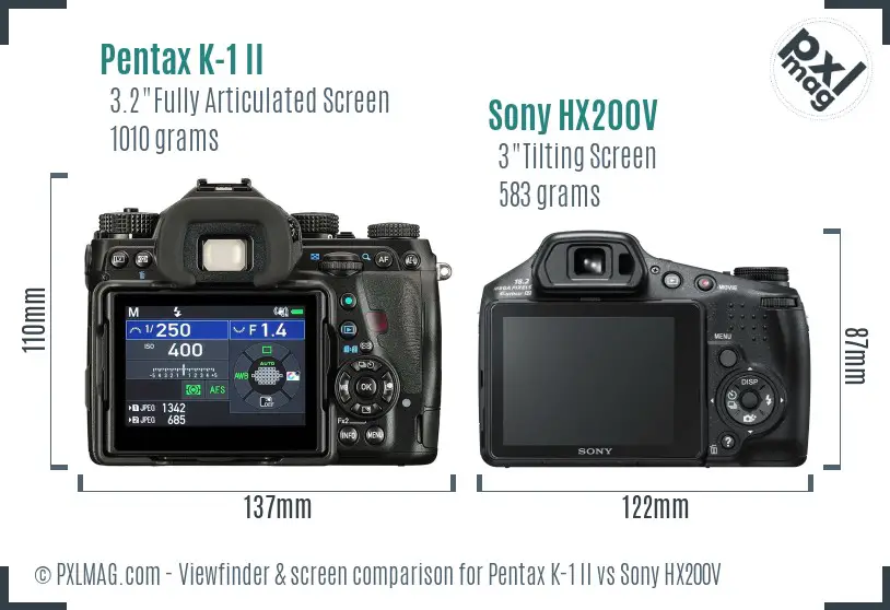 Pentax K-1 II vs Sony HX200V Screen and Viewfinder comparison
