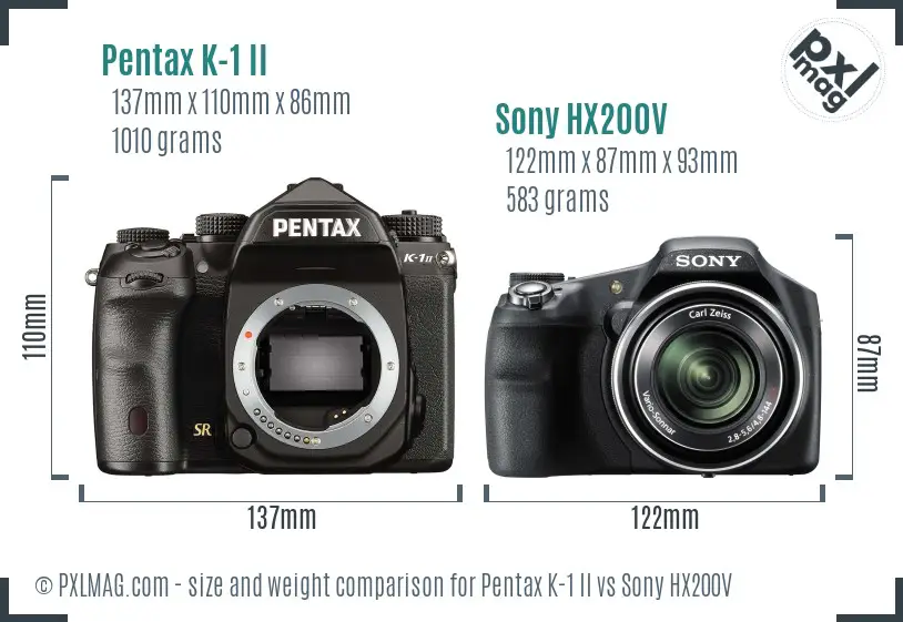 Pentax K-1 II vs Sony HX200V size comparison