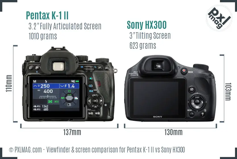 Pentax K-1 II vs Sony HX300 Screen and Viewfinder comparison