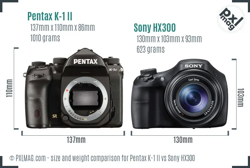 Pentax K-1 II vs Sony HX300 size comparison