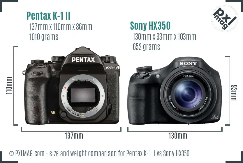 Pentax K-1 II vs Sony HX350 size comparison